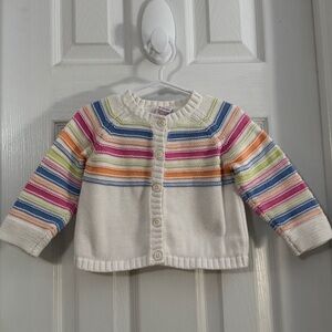 Vintage Gymboree Baby Girl White Colorful Striped Long Sleeve Sweater